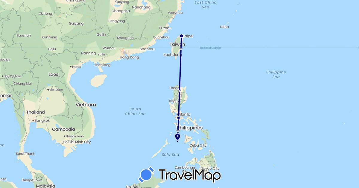 TravelMap itinerary: driving in Philippines, Taiwan (Asia)